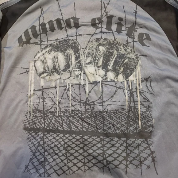 MMA Elite Men's Large Track Jacket Full Zip Black Grey Grunge Knuckles Wire - Picture 5 of 8